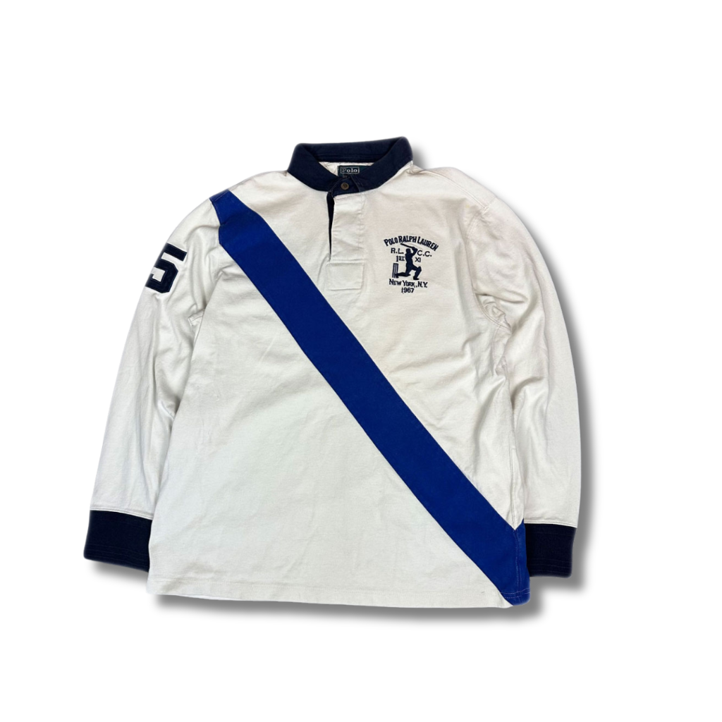 Vintage Polo Ralph Lauren Rugby Sweater Weiß/Blau (L)