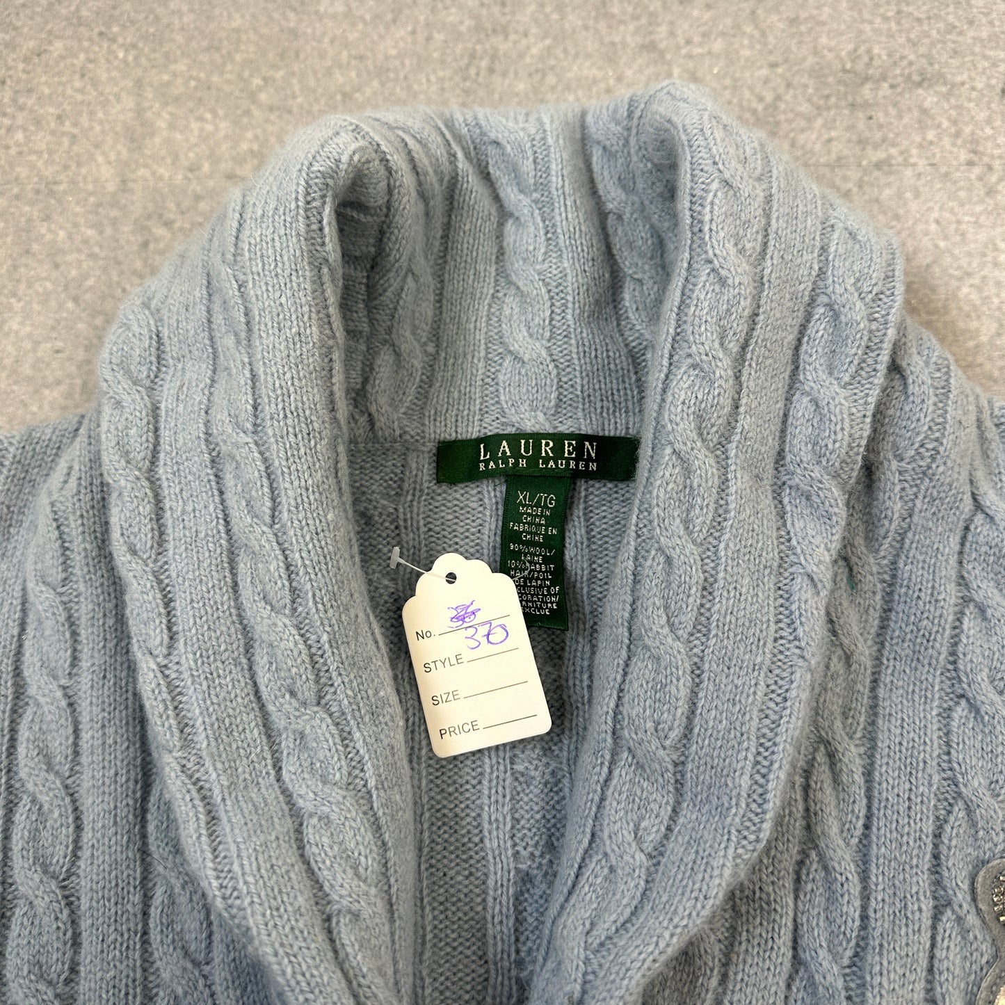 Ralph Lauren Strickjacke Zopfmuster Blau (XL)