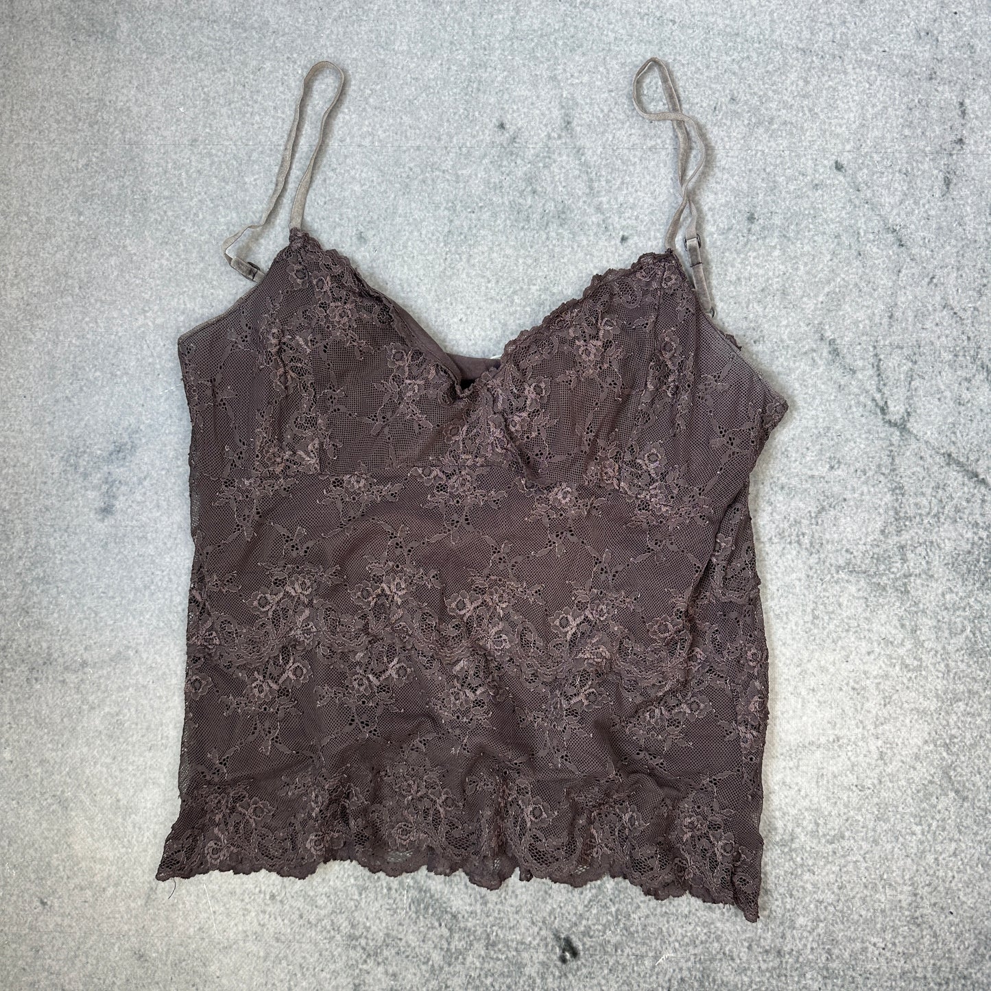 Damen Spitzen-Top mit verstellbaren Trägern Braun (M)