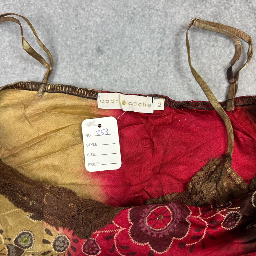 Y2K Bandana Cami Top – Vintage Batik Crop mit Spitze (XS-S)