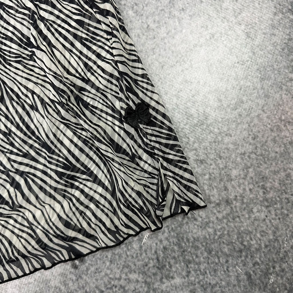 Y2K Zebra Print Slip Dress – Black & White Mesh Look mit Lace (XS-S)