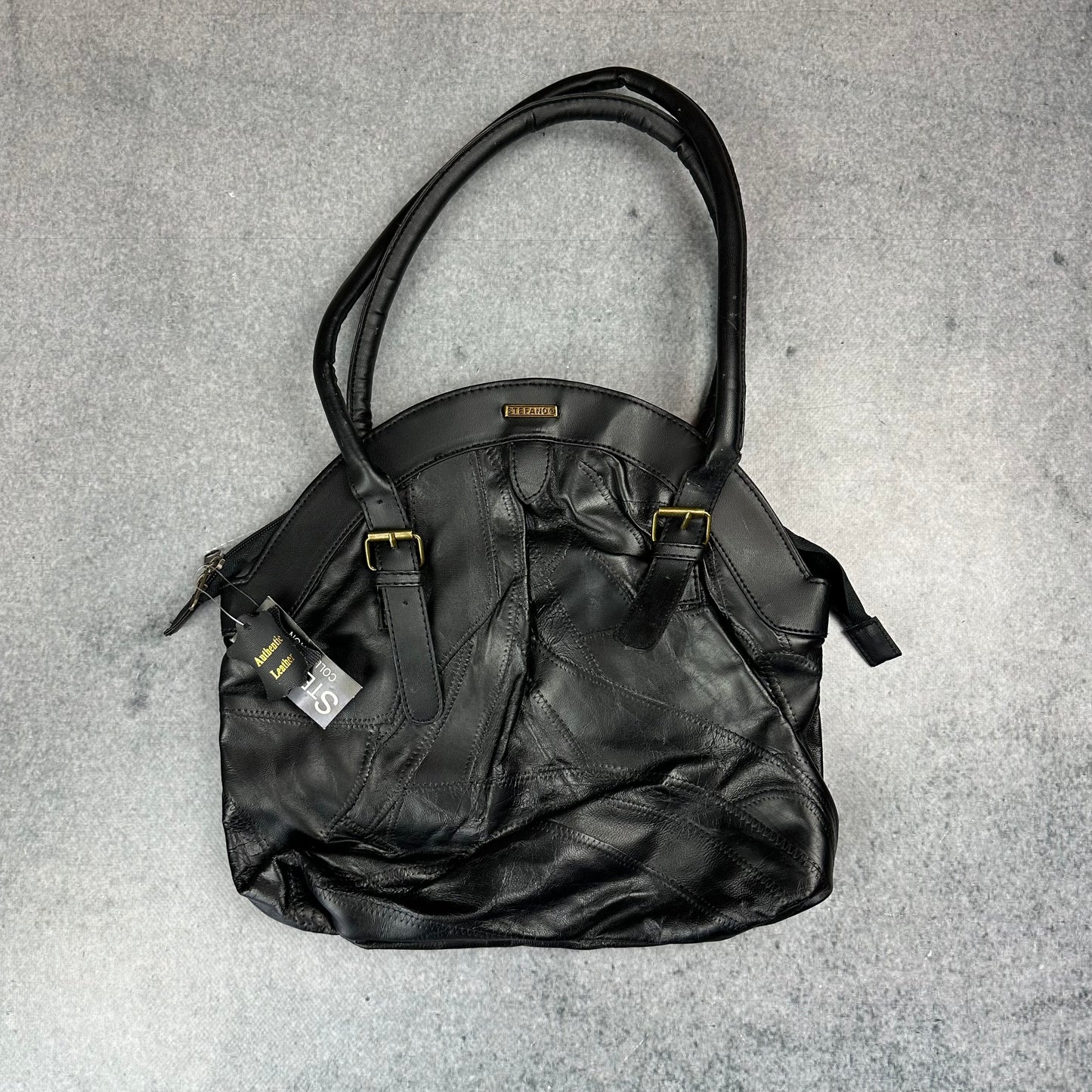 Stefano Echtleder Handtasche Schwarz (neu & unbenutzt) - Y2K Damenhandtasche
