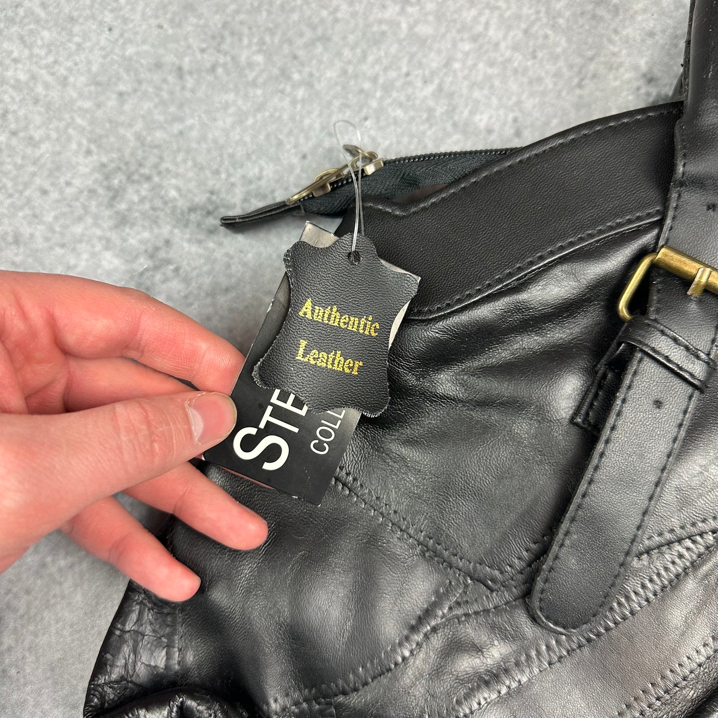 Stefano Echtleder Handtasche Schwarz (neu & unbenutzt) - Y2K Damenhandtasche