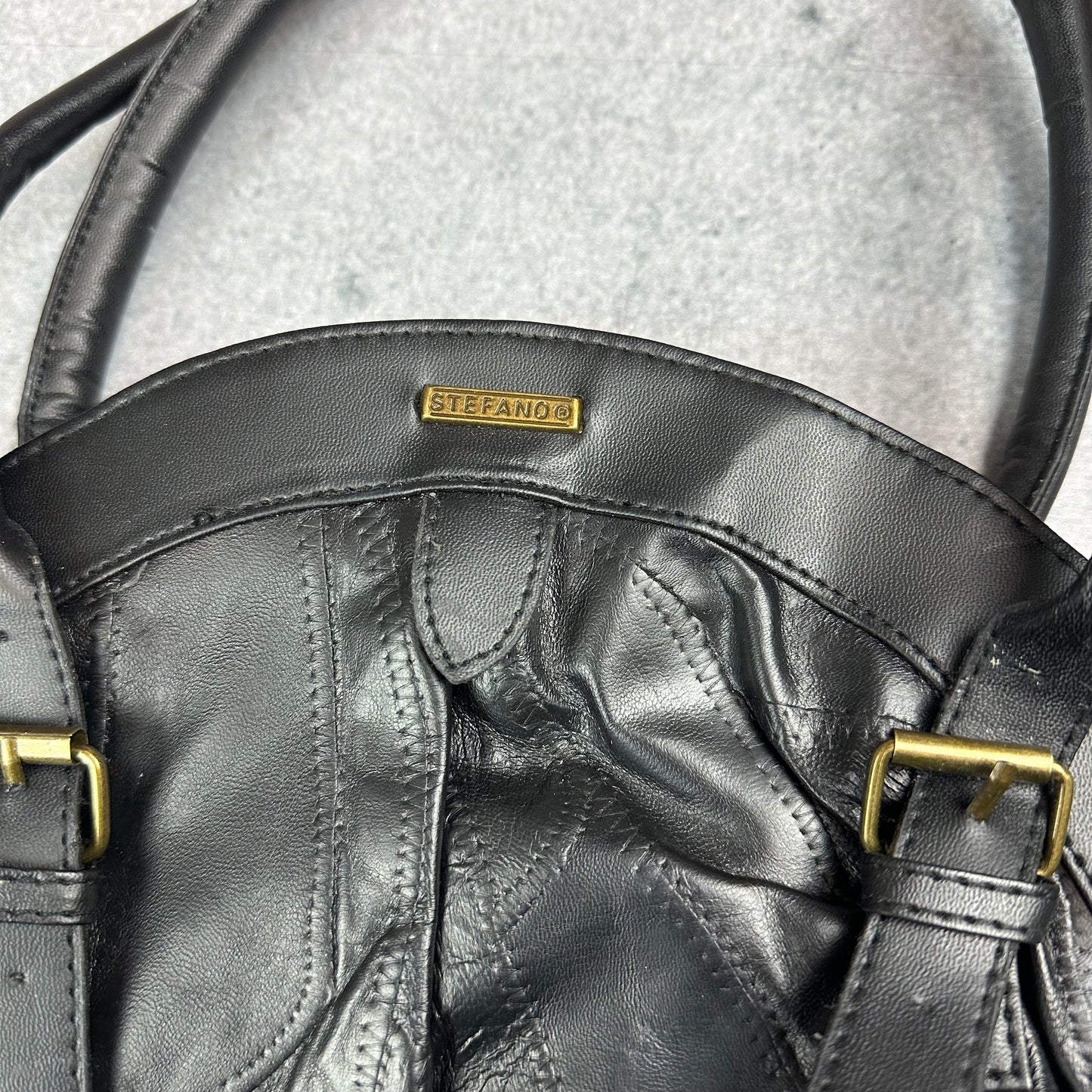 Stefano Echtleder Handtasche Schwarz (neu & unbenutzt) - Y2K Damenhandtasche