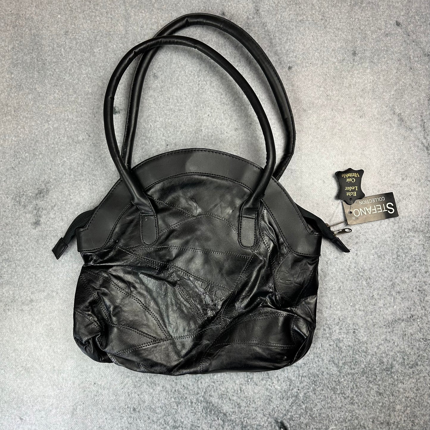 Stefano Echtleder Handtasche Schwarz (neu & unbenutzt) - Y2K Damenhandtasche