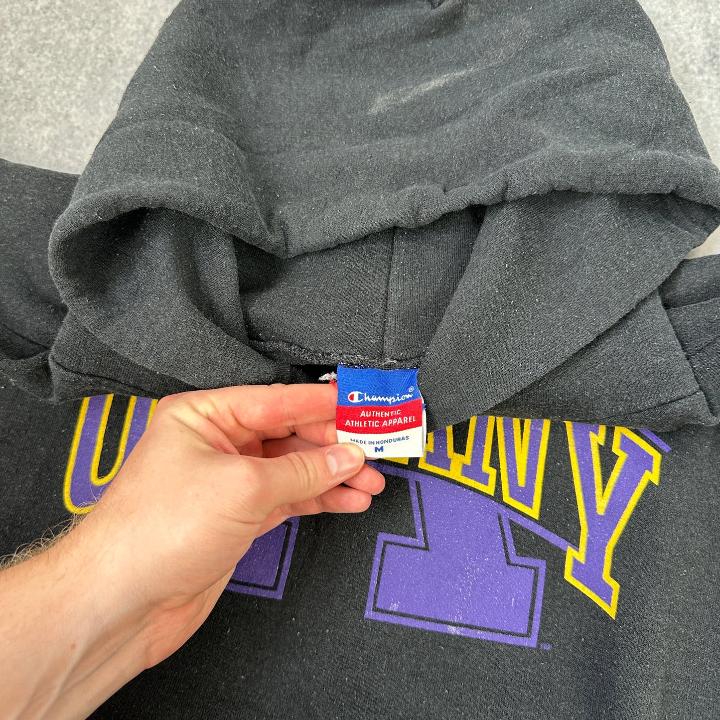 Vintage Ualbany Champion College Hoodie Schwarz (M)