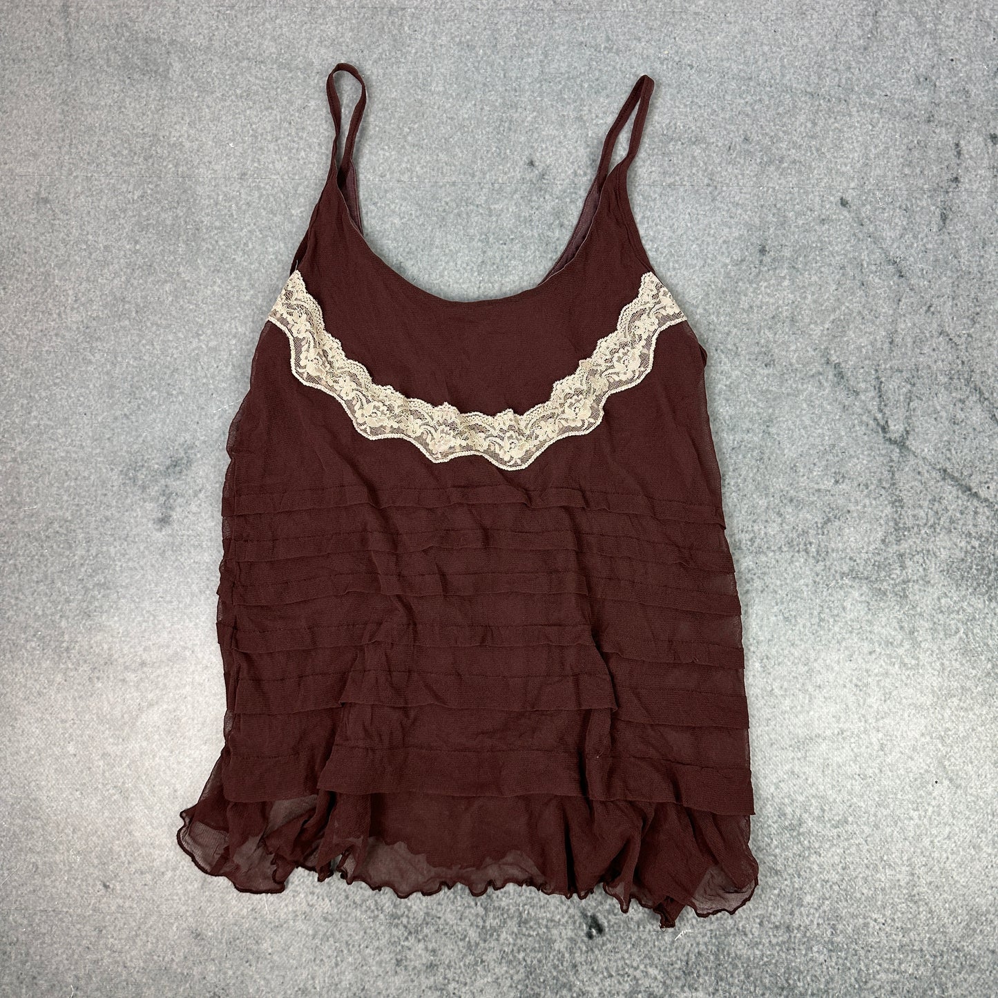 Vintage Boho Camisole in Braun mit Spitze (XS-S)