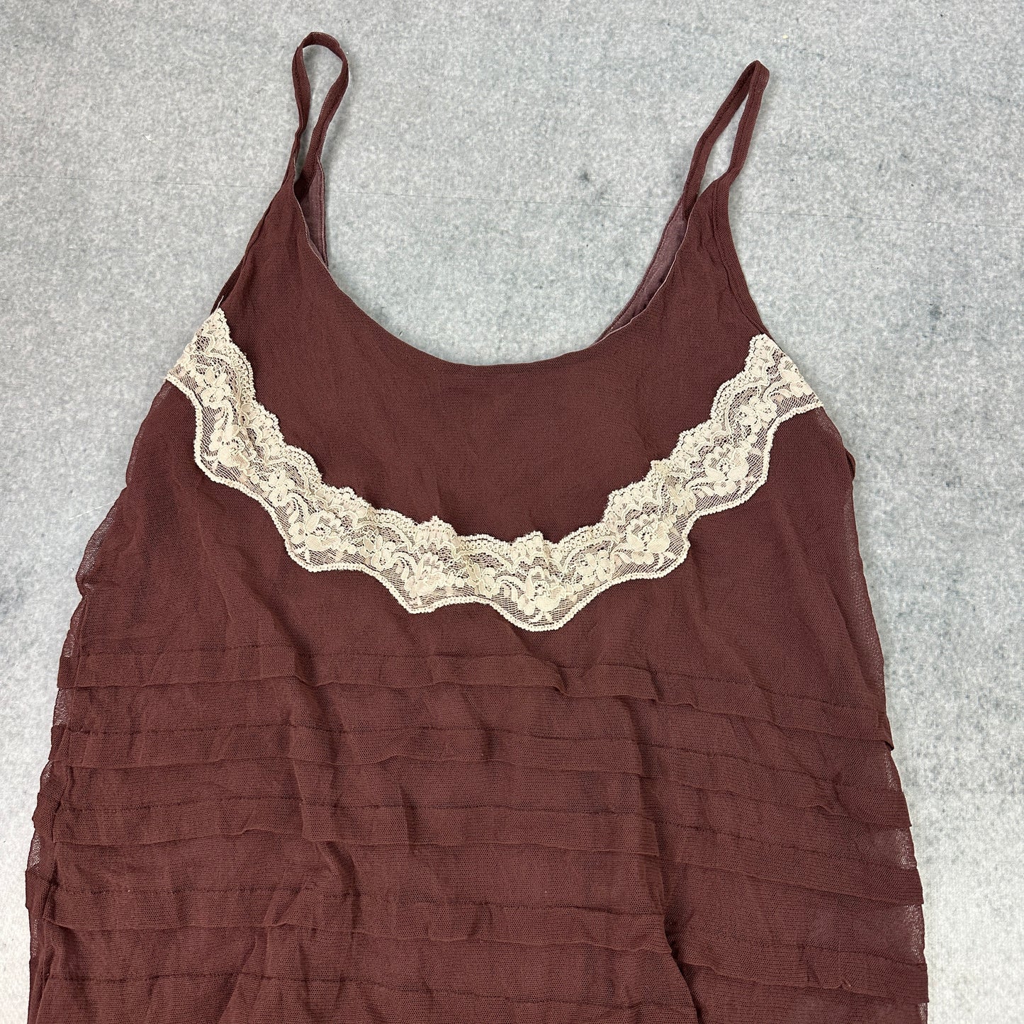 Vintage Boho Camisole in Braun mit Spitze (XS-S)