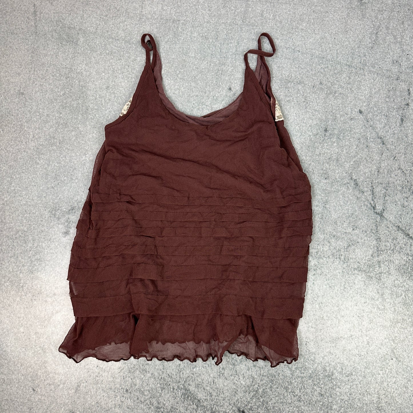 Vintage Boho Camisole in Braun mit Spitze (XS-S)
