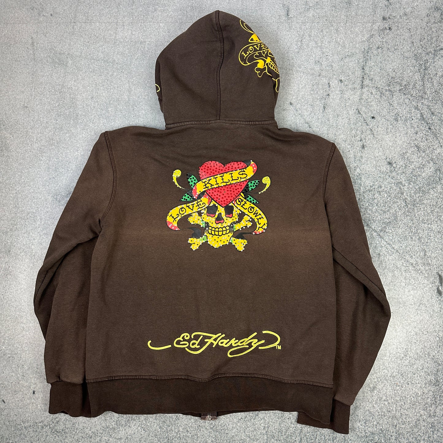 Y2K Ed Hardy Skull Heart Zipper Braun (L-XL)