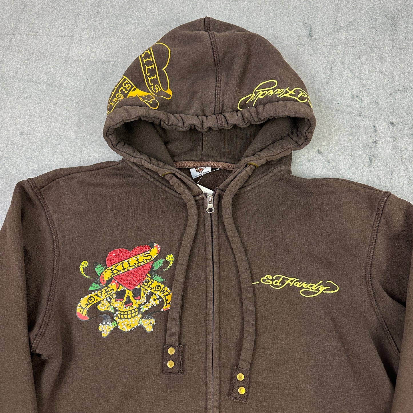 Y2K Ed Hardy Skull Heart Zipper Braun (L-XL)