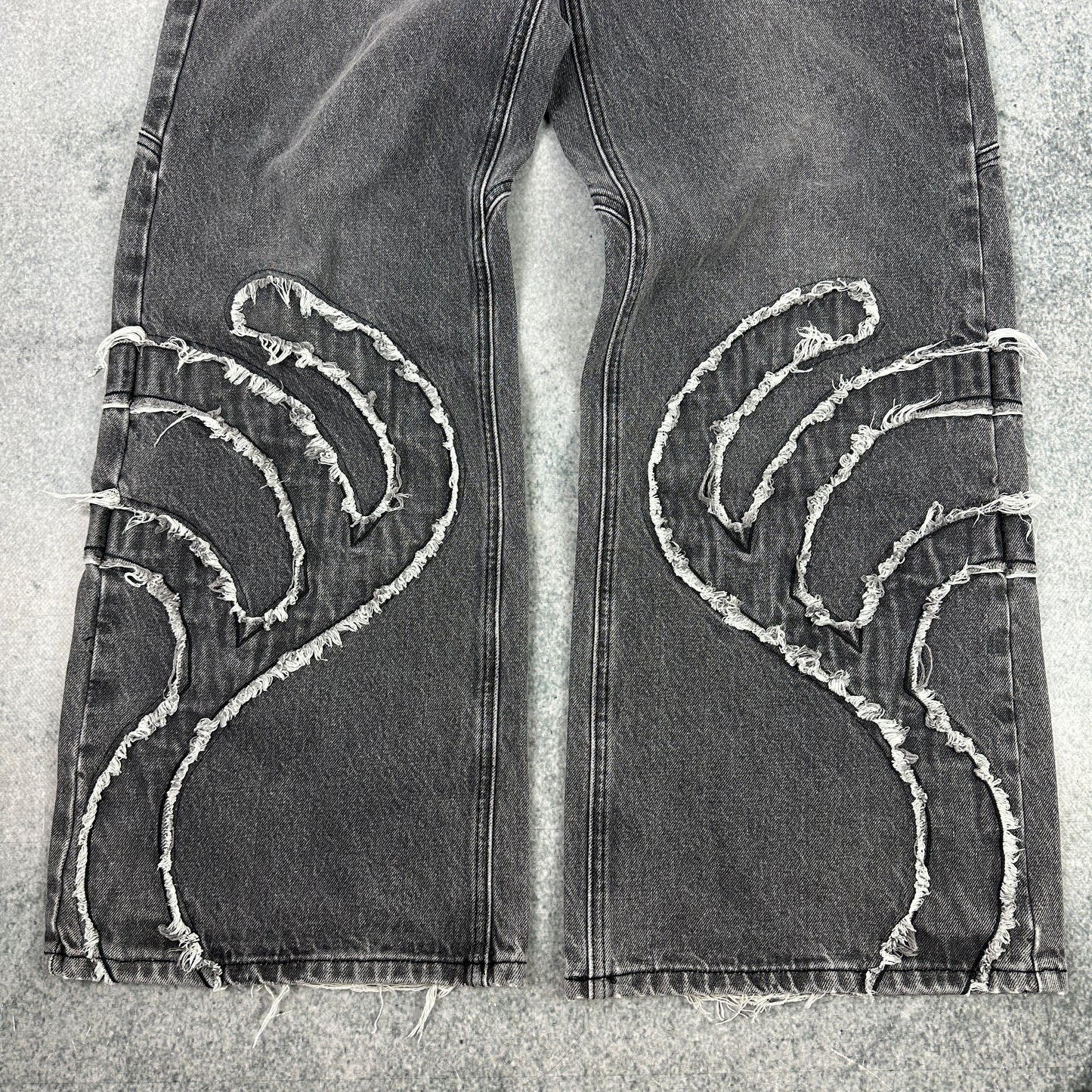 Trendt Vision Ash Black Patched Denim Jeans Grau (XS)
