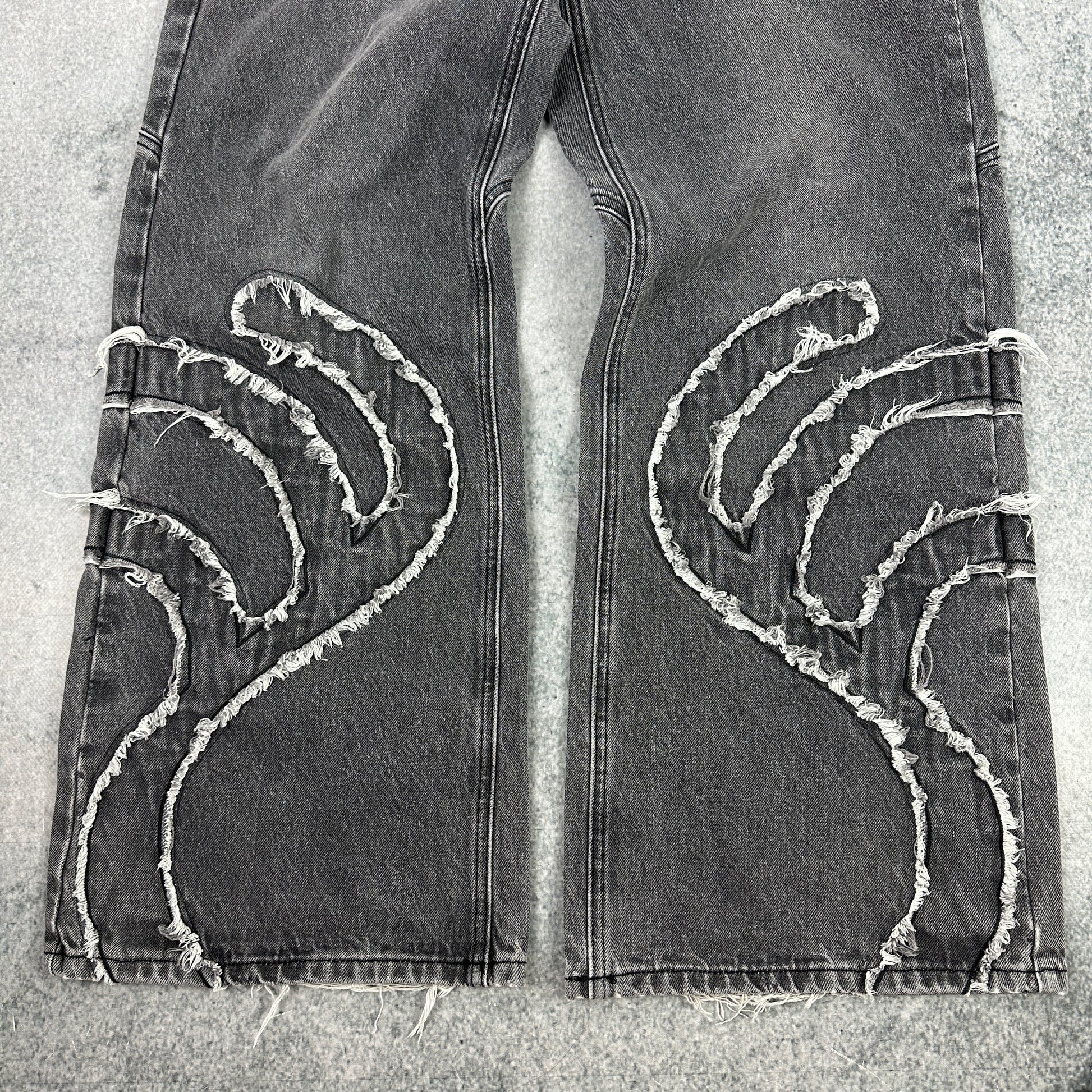 Trendt Vision Ash Black Patched Denim Jeans Grau (XS)