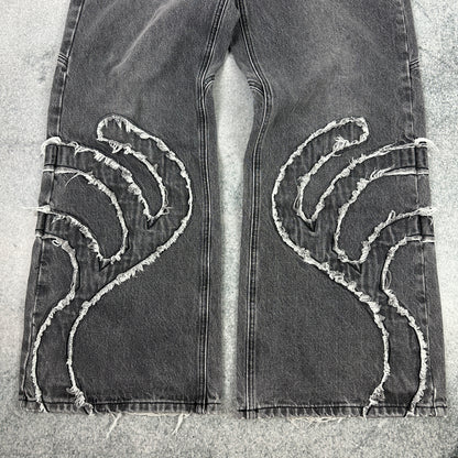 Trendt Vision Ash Black Patched Denim Jeans Grau (XS)