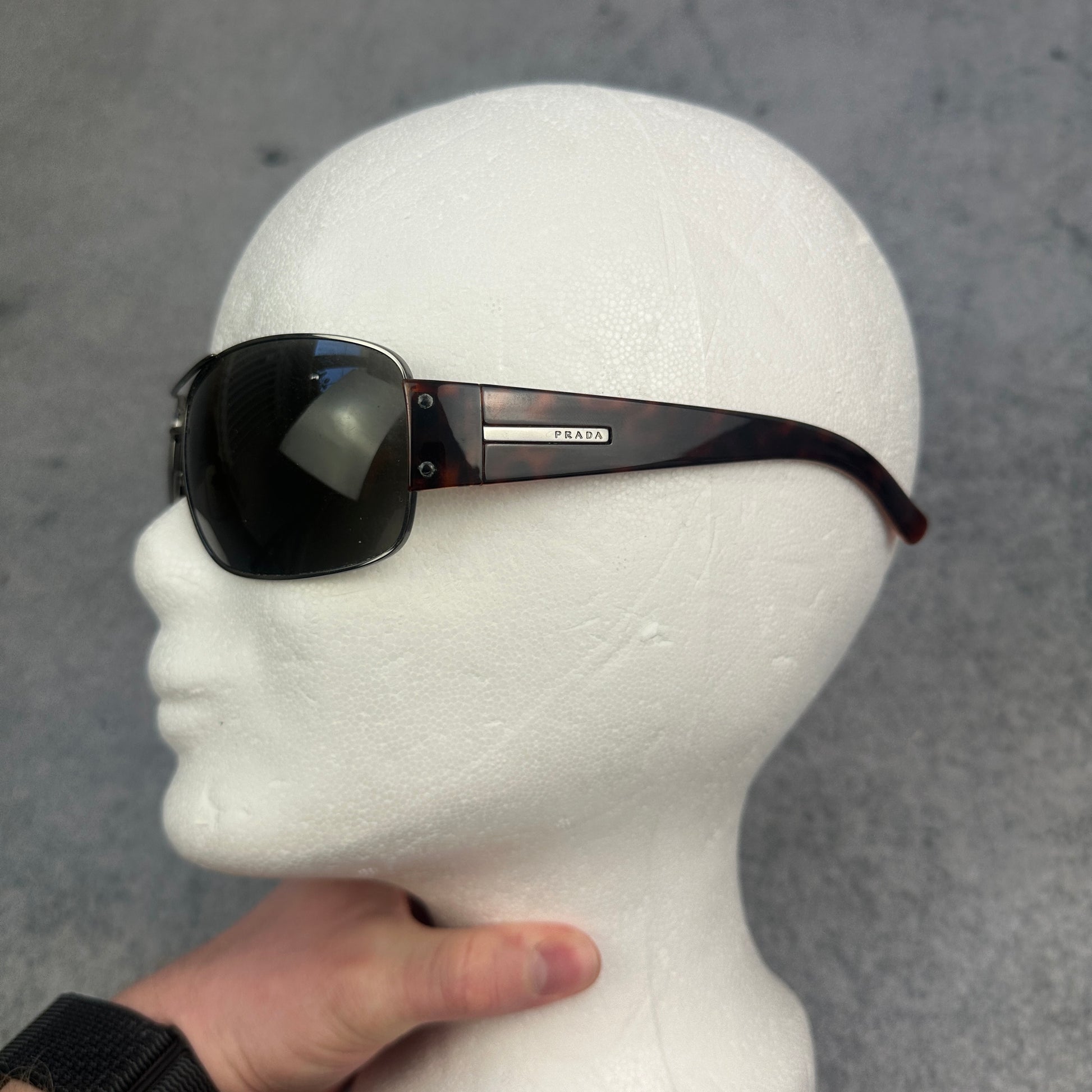 Vintage Prada 2005 Pilot Wrap Sonnebrille Braun