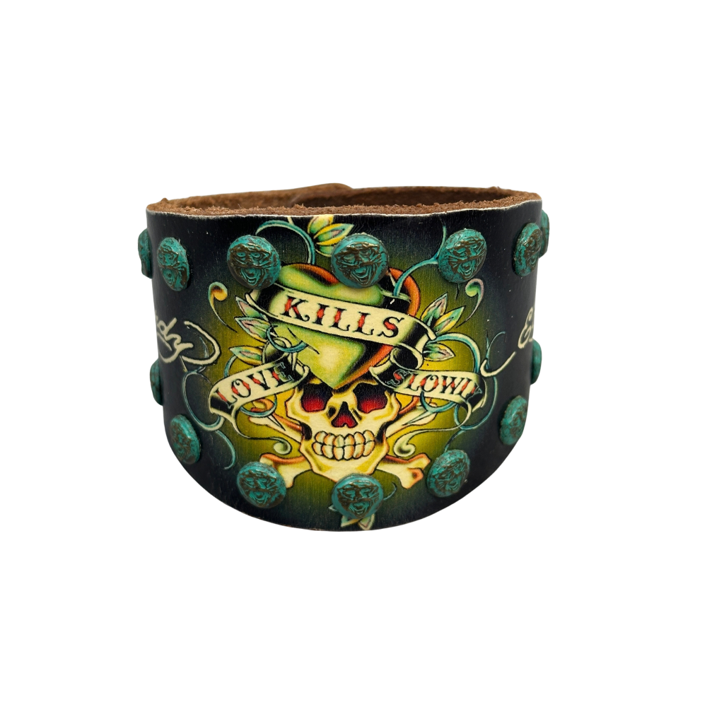 Ed Hardy Love Kills Slowly Leather Cuff Bracelet