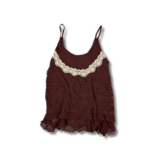Vintage Boho Camisole in Braun mit Spitze (XS-S)