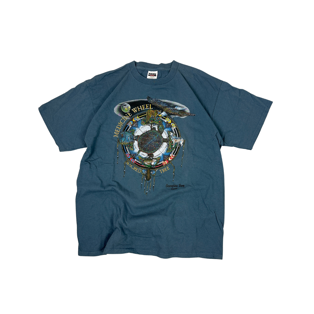 Vintage Tultex Medicine Wheel / Sacred Tree T-Shirt Blau (XL)