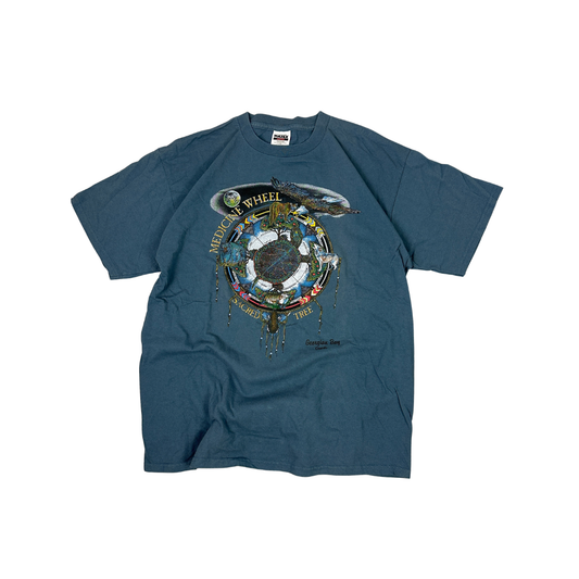 Vintage Tultex Medicine Wheel / Sacred Tree T-Shirt Blau (XL)