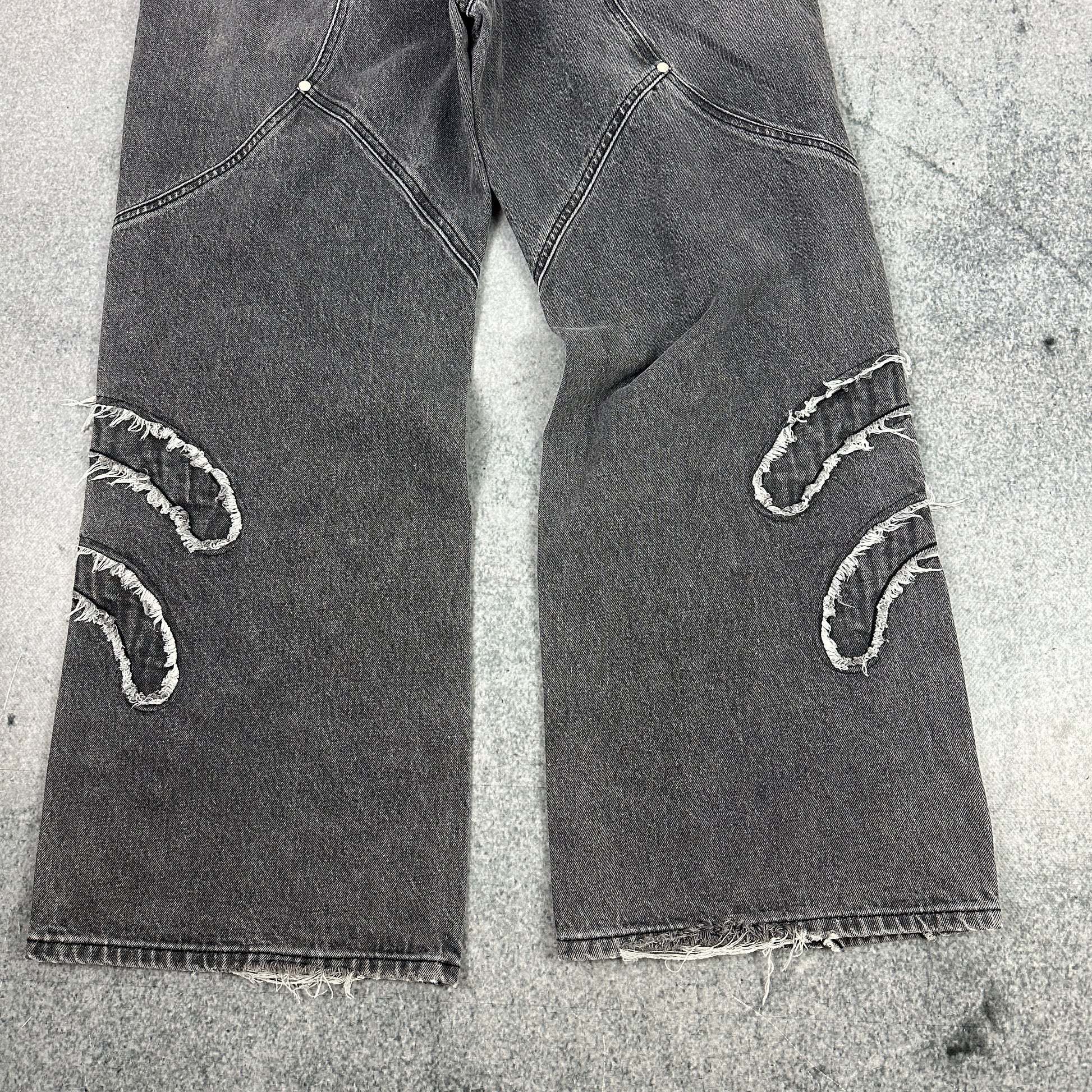 Trendt Vision Ash Black Patched Denim Jeans Grau (XS)