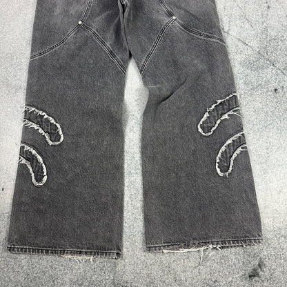 Trendt Vision Ash Black Patched Denim Jeans Grau (XS)