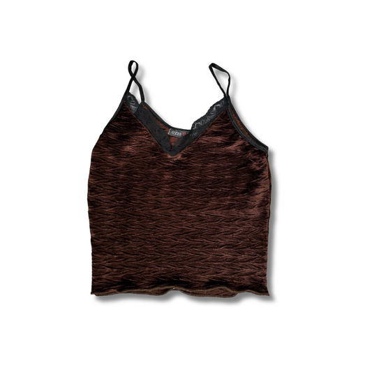 Camisole Top aus Samt in Braun mit Spitzenbesatz – Vintage 90s (XS-S)
