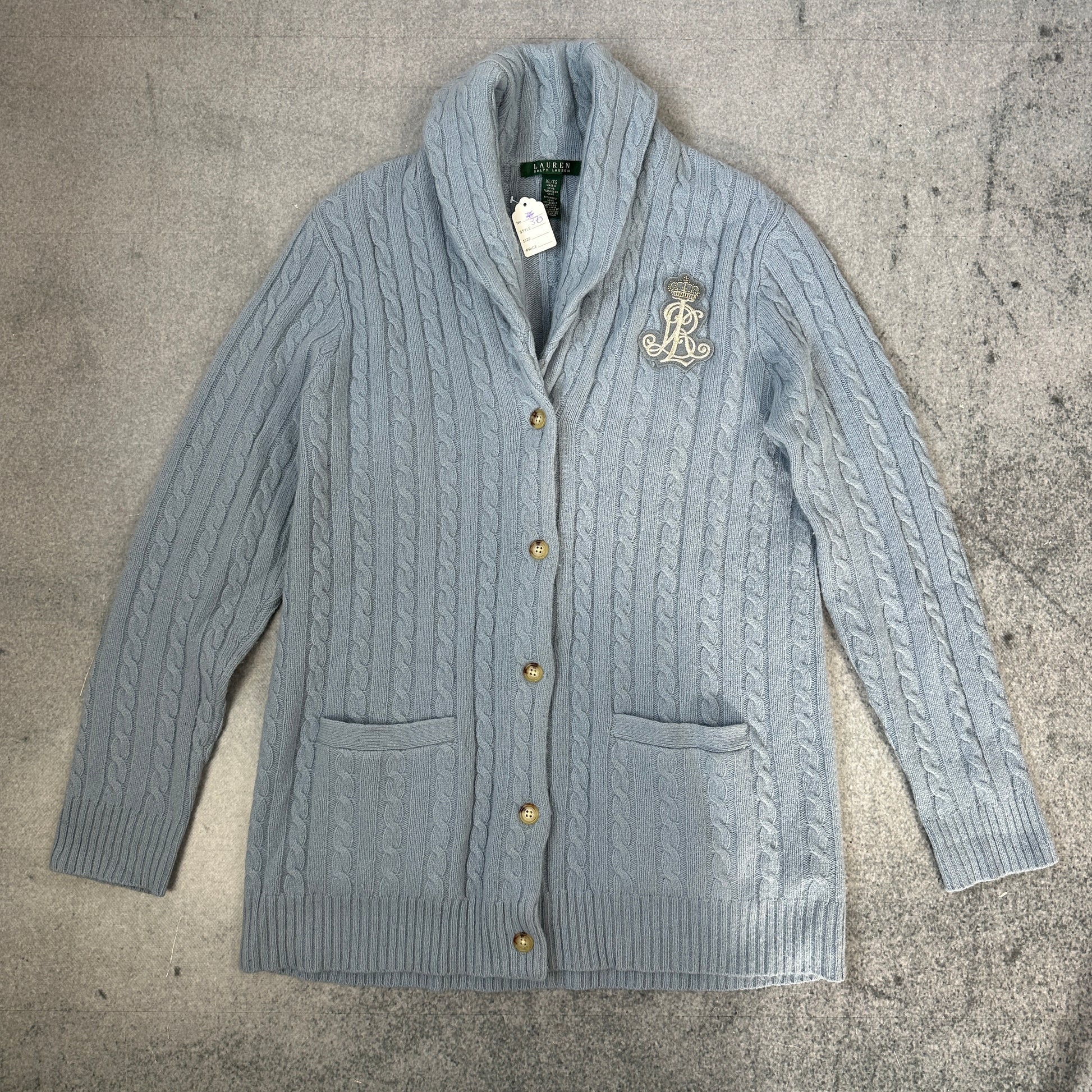 Ralph Lauren Strickjacke Zopfmuster Blau (XL)