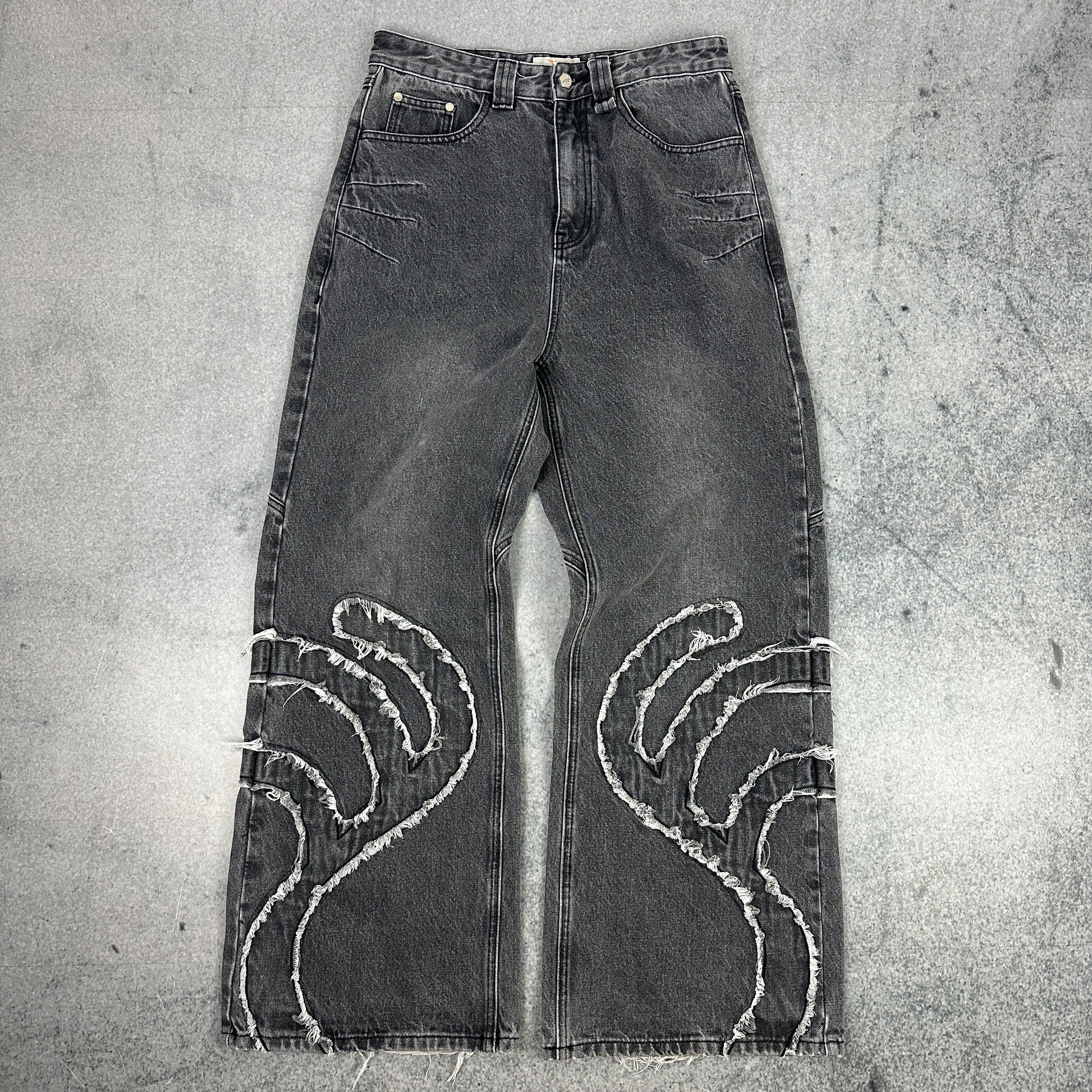Trendt Vision Ash Black Patched Denim Jeans Grau (XS)