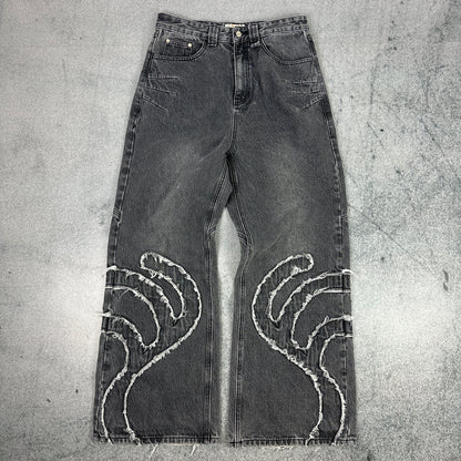 Trendt Vision Ash Black Patched Denim Jeans Grau (XS)