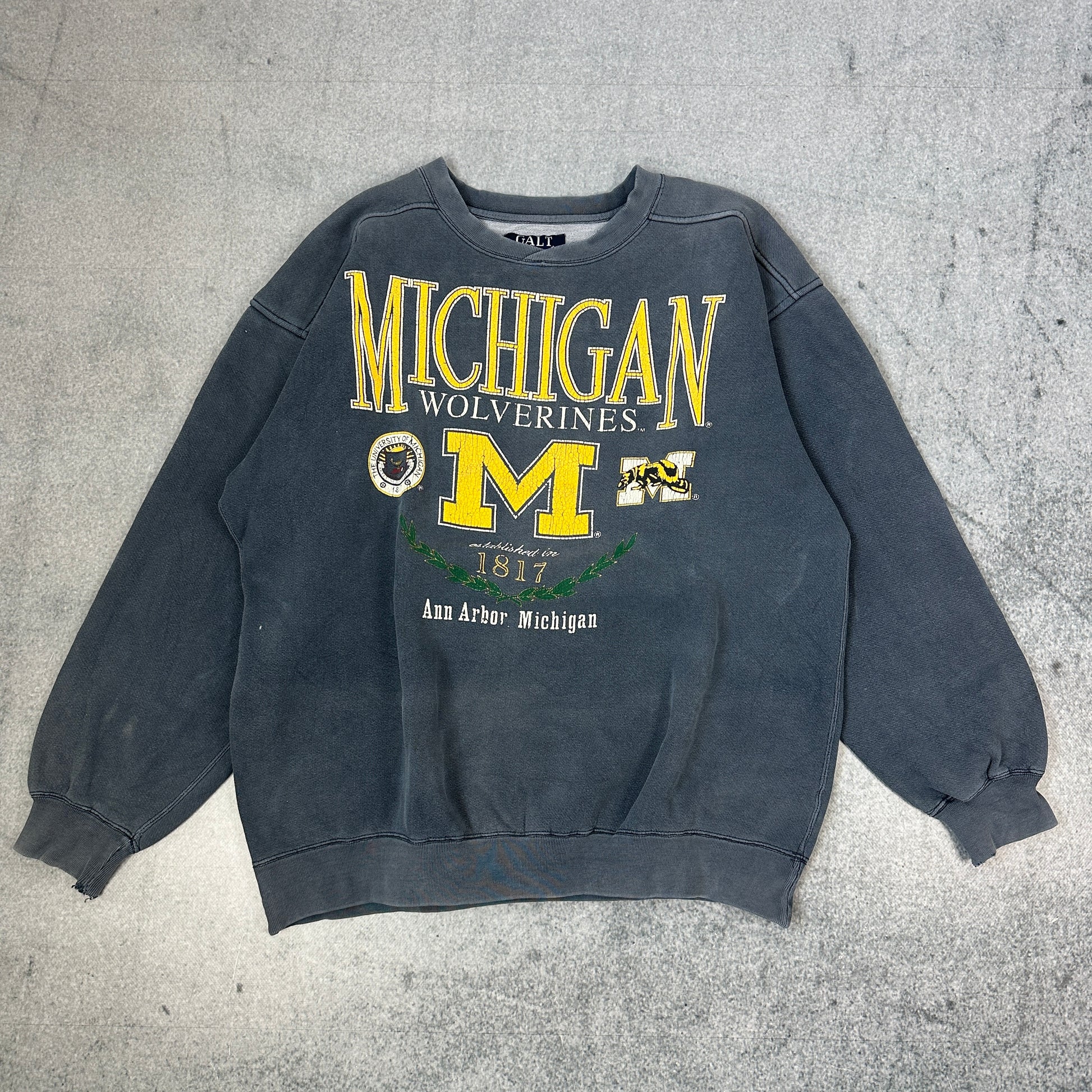 Vintage 90s Galt Michigan Wolverines Sweater Grau (L)