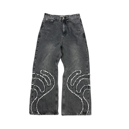 Trendt Vision Ash Black Patched Denim Jeans (XS)