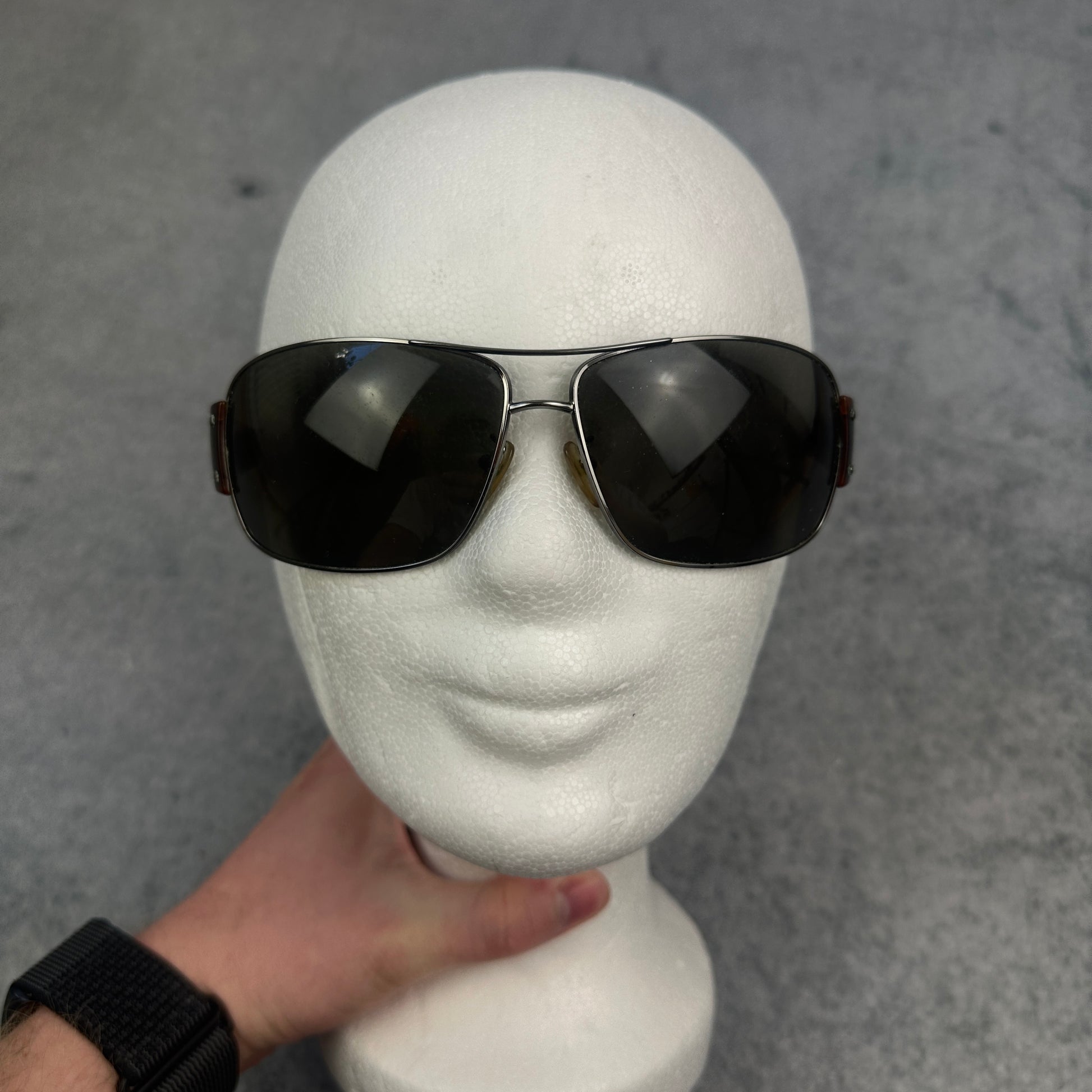 Vintage Prada 2005 Pilot Wrap Sonnebrille Braun