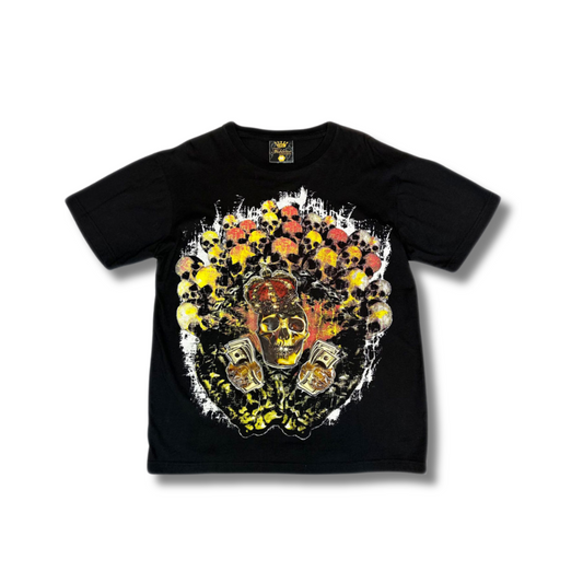 Y2K Fishbone Totenkopf T-Shirt Schwarz (M)