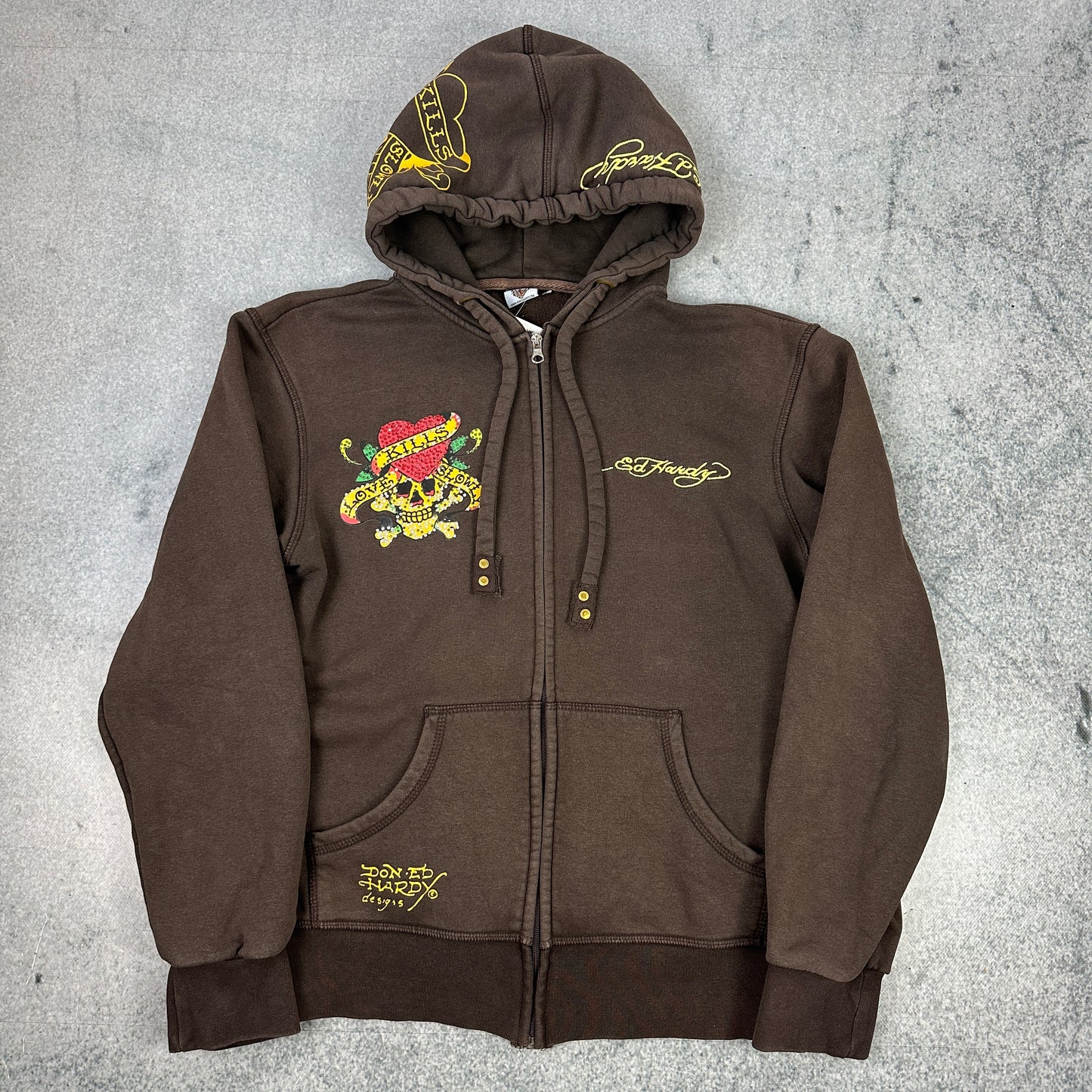 Y2K Ed Hardy Skull Heart Zipper Braun (L-XL)