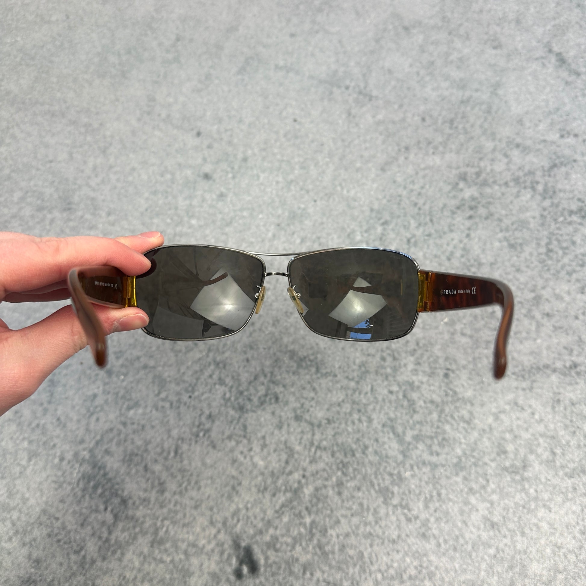 Vintage Prada 2005 Pilot Wrap Sonnebrille Braun