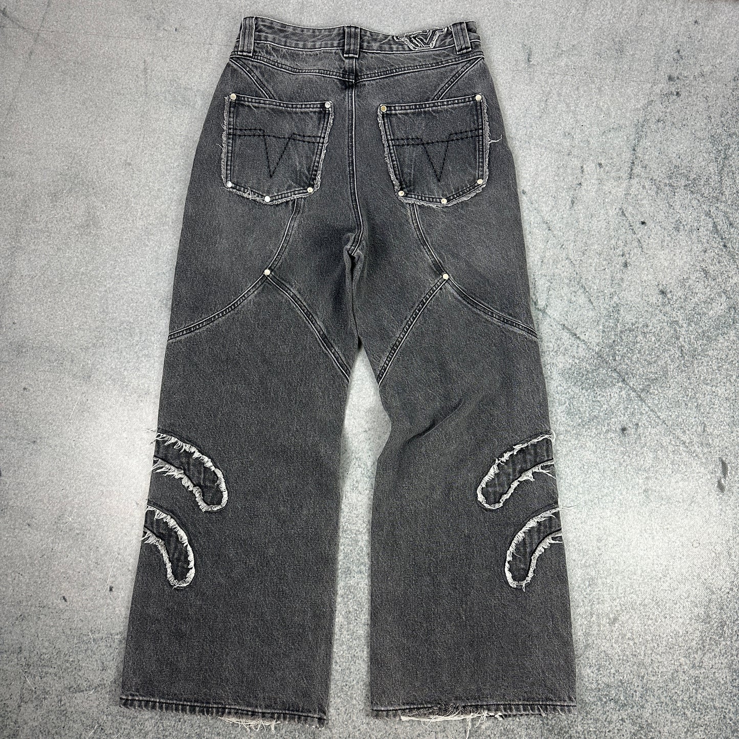 Trendt Vision Ash Black Patched Denim Jeans Grau (XS)
