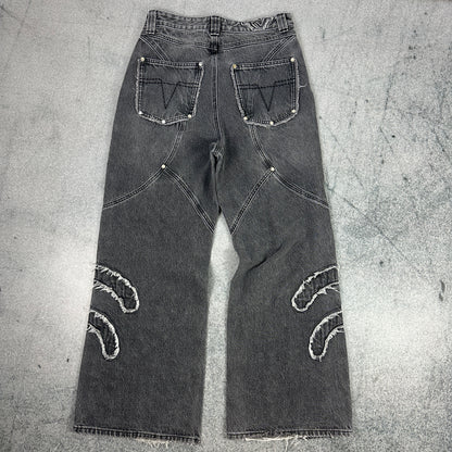 Trendt Vision Ash Black Patched Denim Jeans Grau (XS)