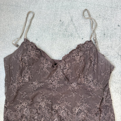 Damen Spitzen-Top mit verstellbaren Trägern Braun (M)