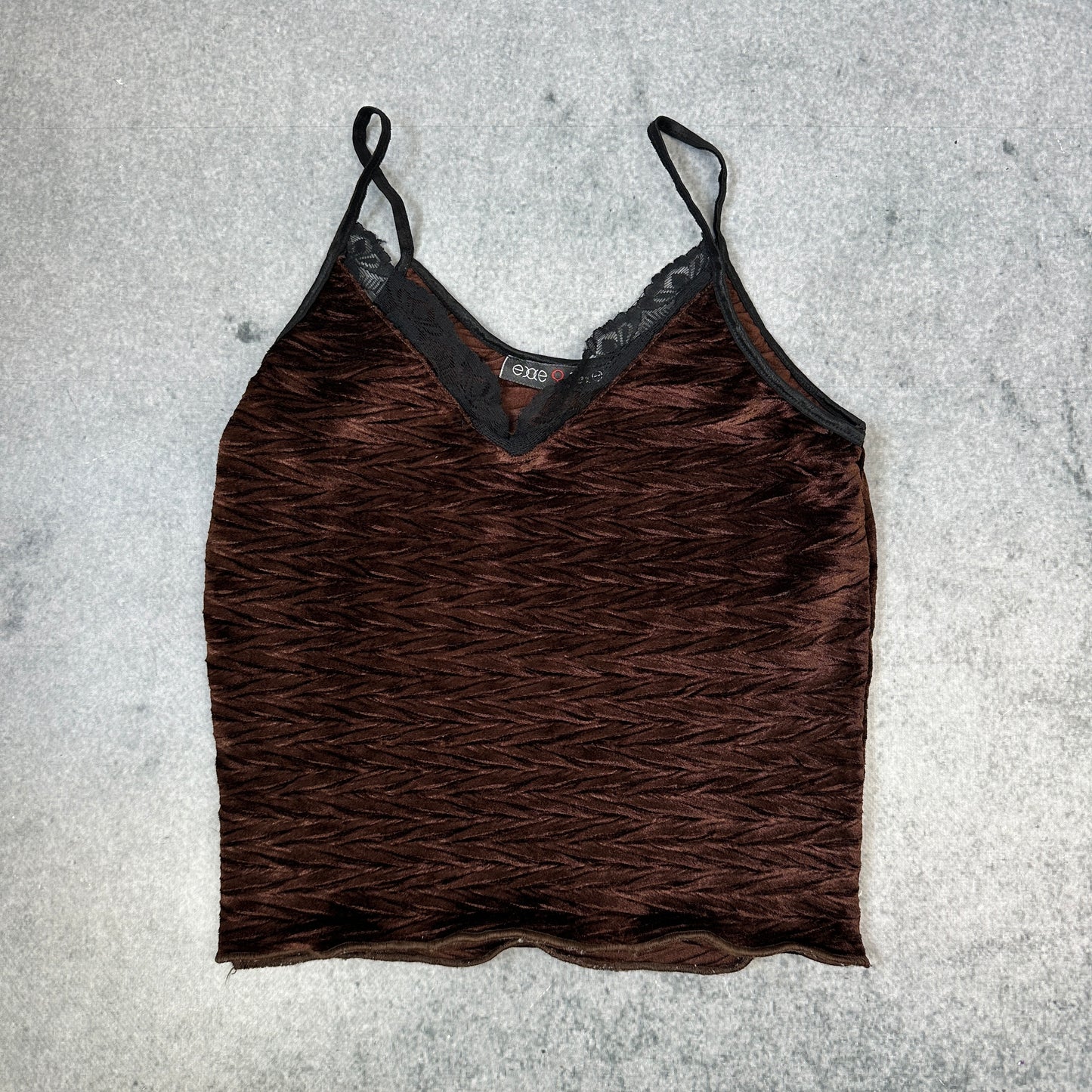 Camisole Top aus Samt in Braun mit Spitzenbesatz – Vintage 90s (XS-S)