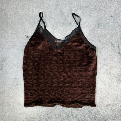 Camisole Top aus Samt in Braun mit Spitzenbesatz – Vintage 90s (XS-S)