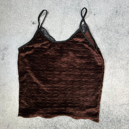 Camisole Top aus Samt in Braun mit Spitzenbesatz – Vintage 90s (XS-S)