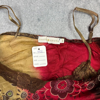Y2K Bandana Cami Top – Vintage Batik Crop mit Spitze (XS-S)
