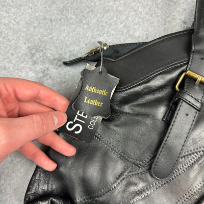 Stefano Echtleder Handtasche Schwarz (neu & unbenutzt) - Y2K Damenhandtasche