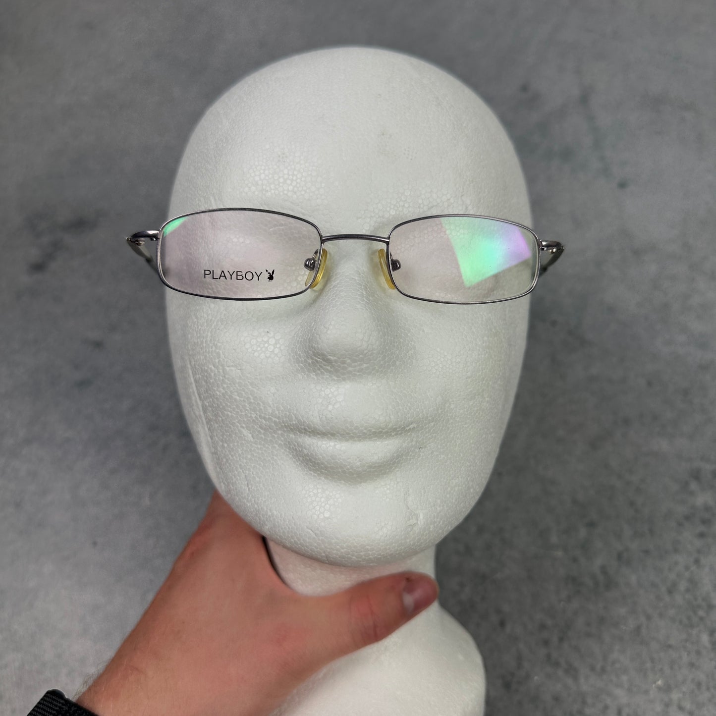 Vintage Playboy Y2K Brille Silber Metall Frame Narrow Rectangle 2000s (keine Sonnenbrille)