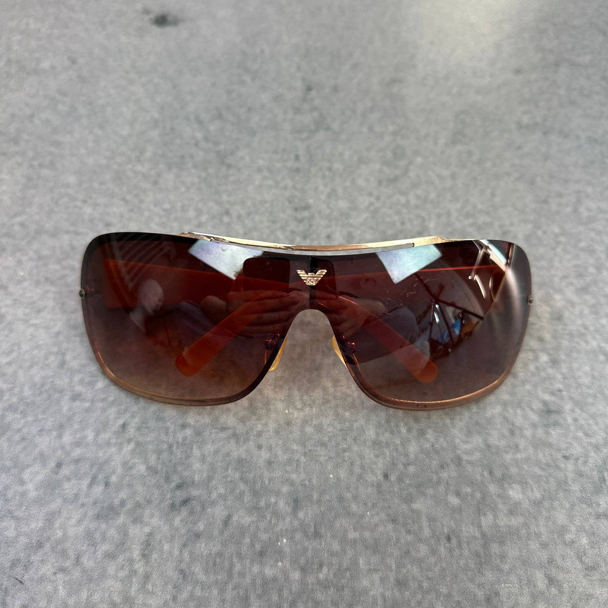 Vintage Emporio Armani Shield Sonnenbrille | Yellow / Brown | Y2K 2000s