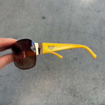 Vintage Emporio Armani Shield Sonnenbrille | Yellow / Brown | Y2K 2000s
