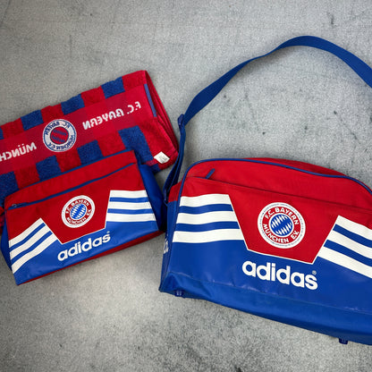 Vintage 80er FC Bayern München Adidas Fan-Set – Tasche + Handtuch + Kulturtasche