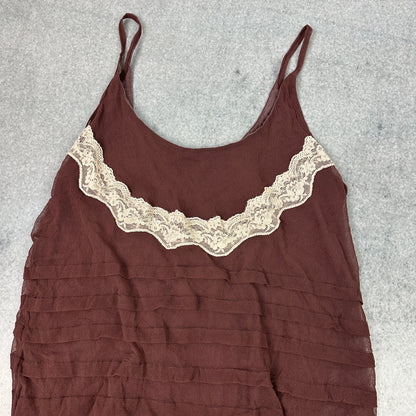Vintage Boho Camisole in Braun mit Spitze (XS-S)