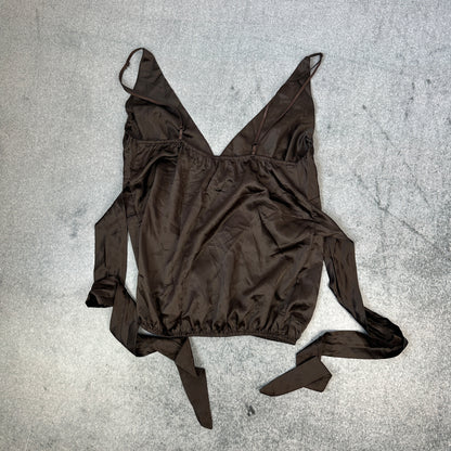 Elegantes Wickel-Top aus Satin in Braun (M)