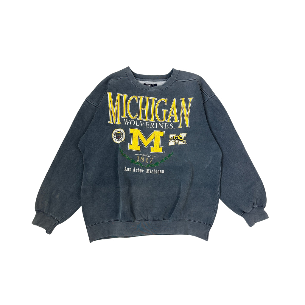 Vintage 90s Galt Michigan Wolverines Sweater Grau (L)